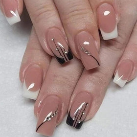GUFUGU nails on hand model to show medium coffin size and realistic scale