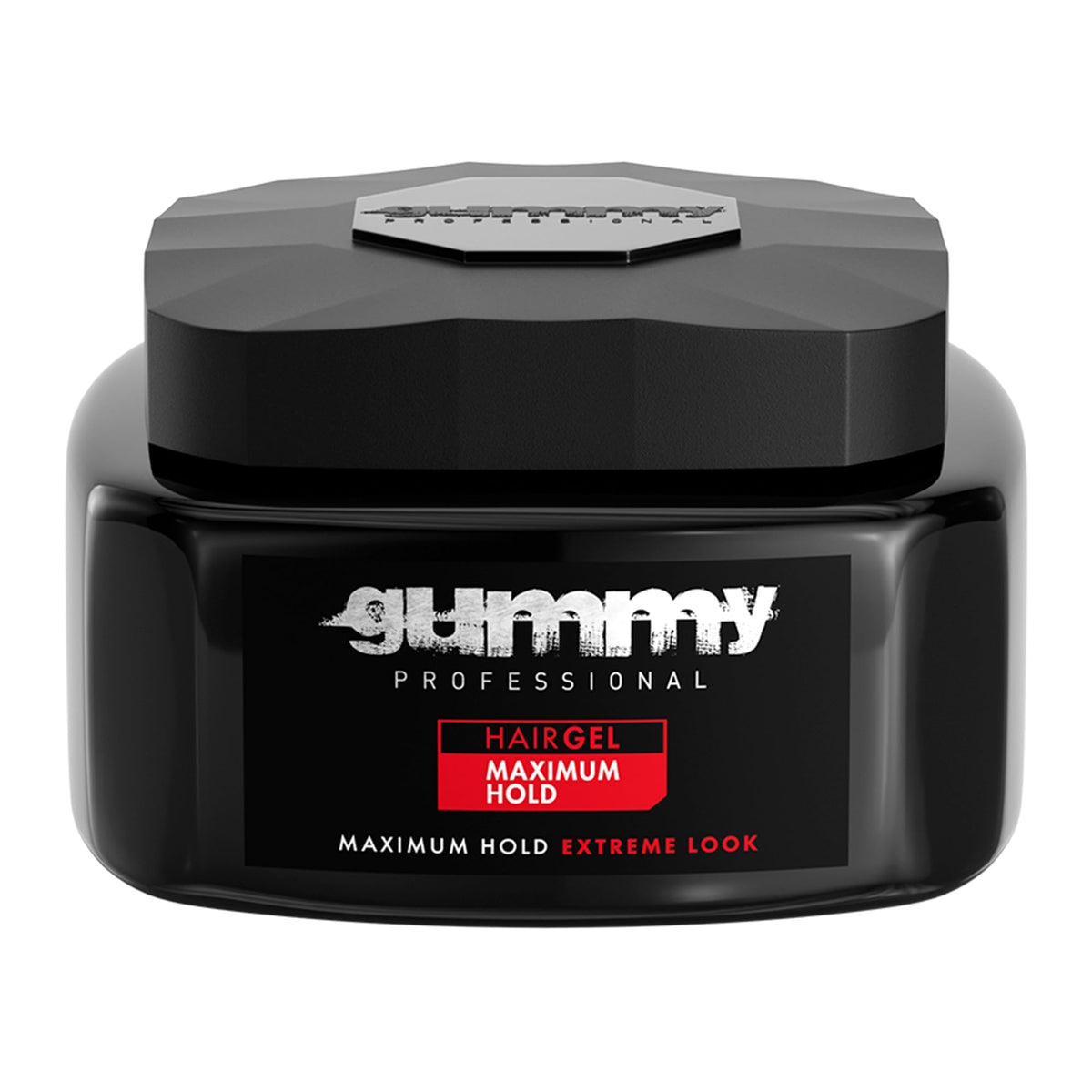 Gummy front 500ml bottle showing label and maximum hold benefit