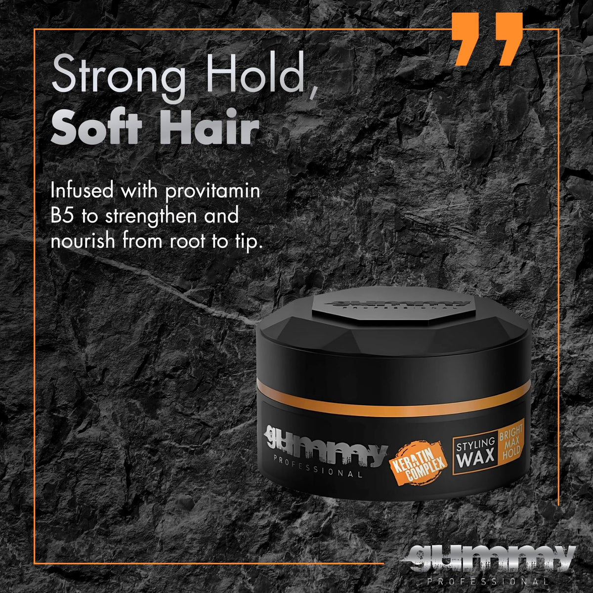 Gummy styled slick-back demonstrating high gloss and firm hold