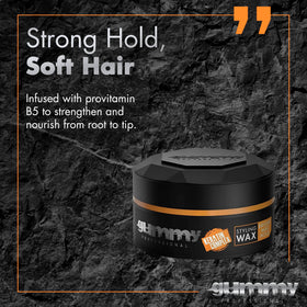 Gummy styled slick-back demonstrating high gloss and firm hold
