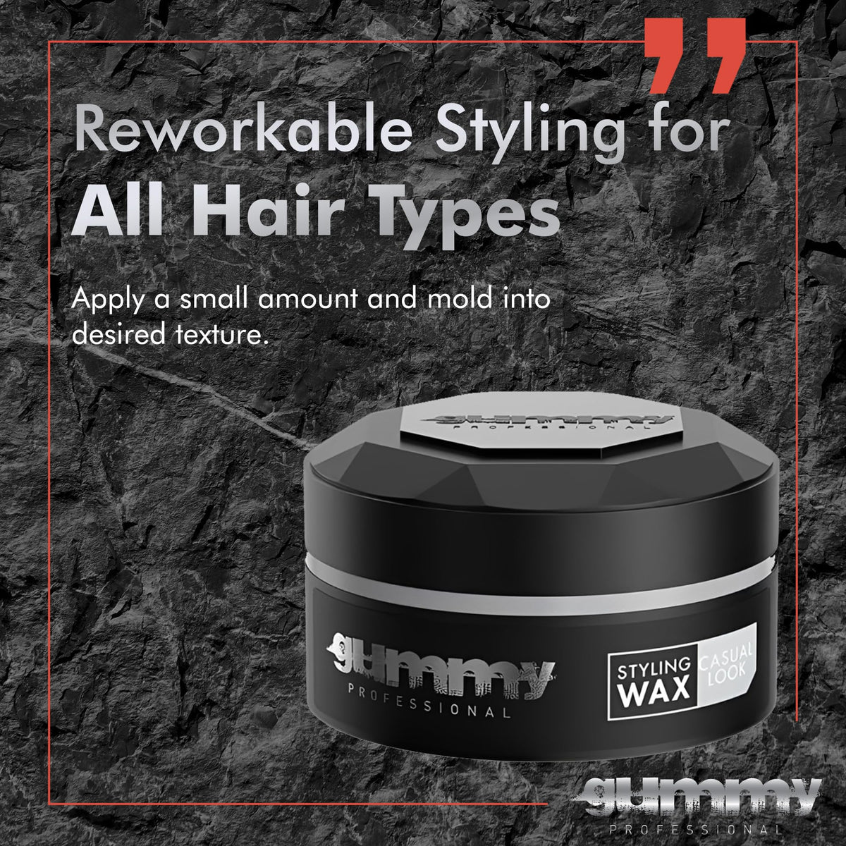 Gummy styled short hair showing texture and medium hold benefit