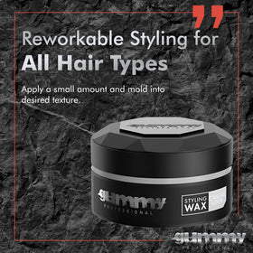 Gummy styled short hair showing texture and medium hold benefit