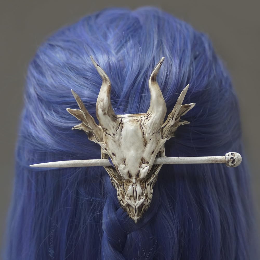 GuoShuang dragon skull in hair updo demonstrating secure hold and spooky style