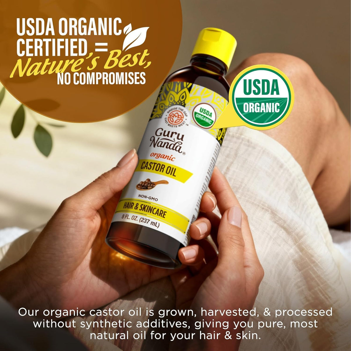 GuruNanda castor seeds close-up emphasizing natural source and purity
