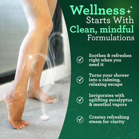 GuruNanda tablet in shower releasing steam for aromatherapy and mood-refreshing benefit