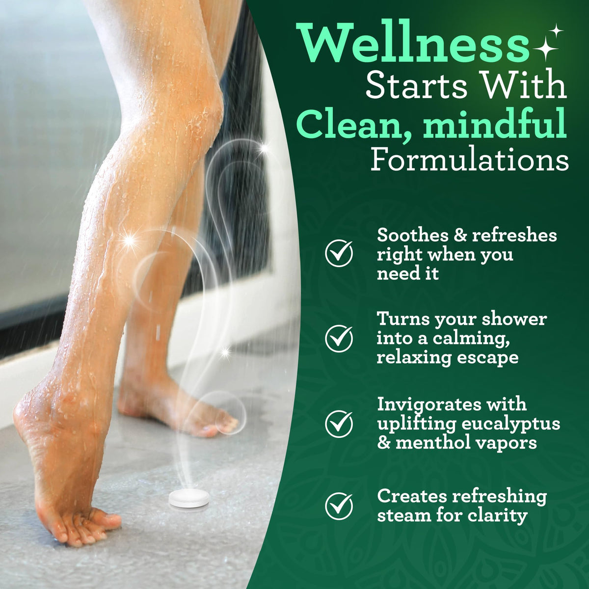 GuruNanda visible steam in shower spreading eucalyptus aroma for a refreshing shower