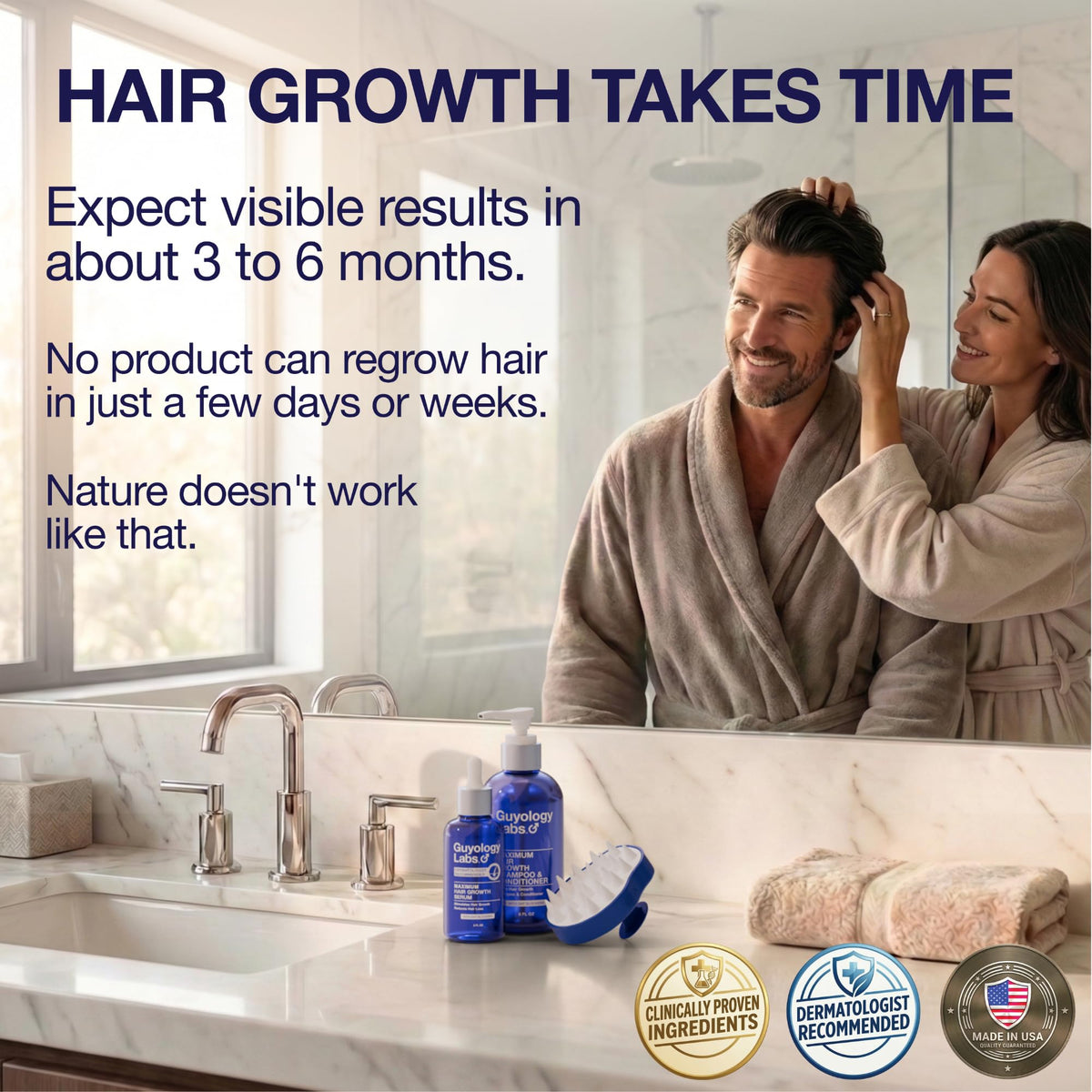 Guyology Labs lifestyle scene with man and woman using products for confidence