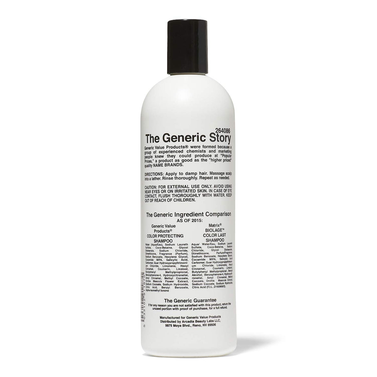 Generic Value Products shampoo bottle held in hand demonstrating 16 oz size and easy use