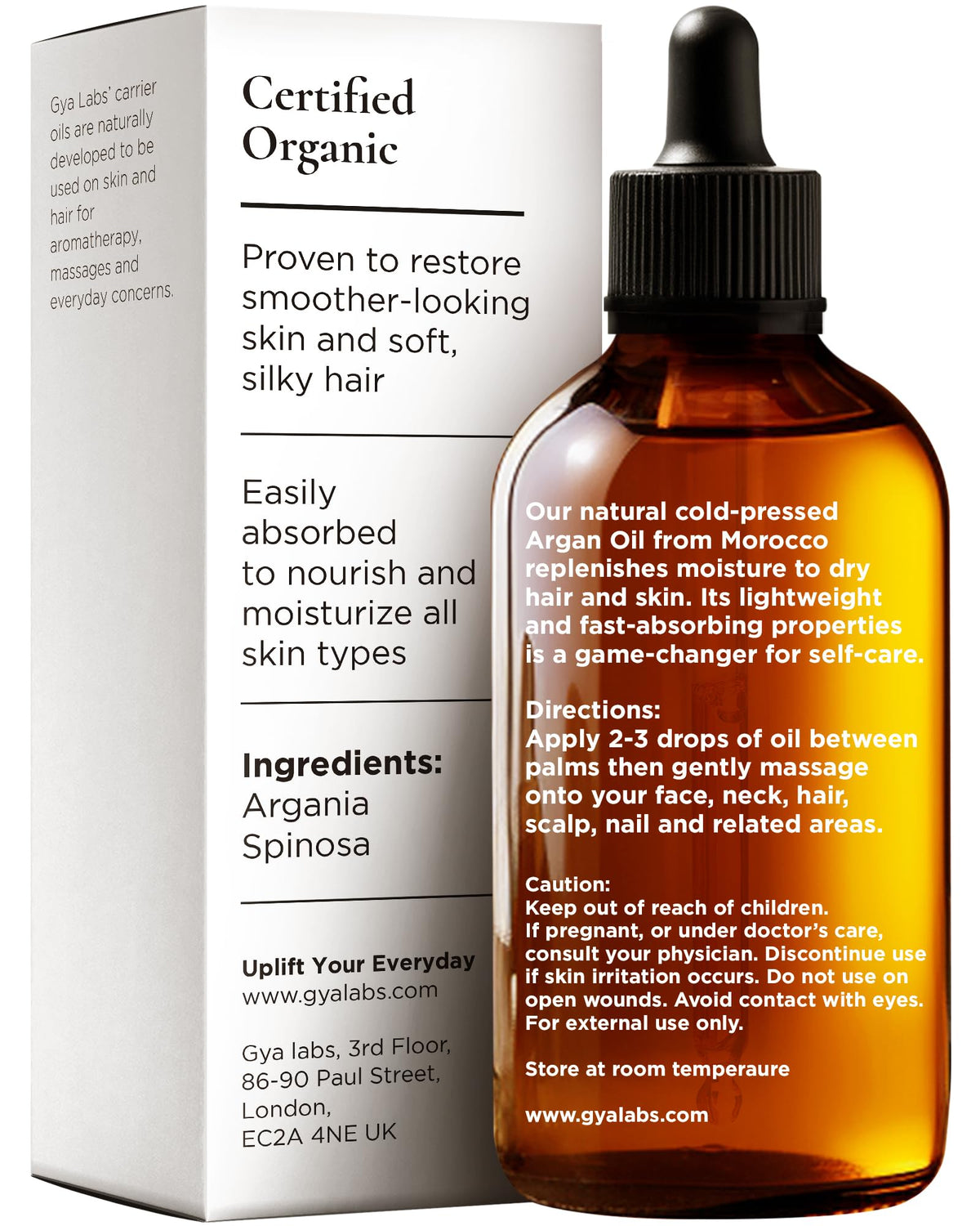 Gya Labs dropper dispensing argan oil demonstrating precise, non-greasy application