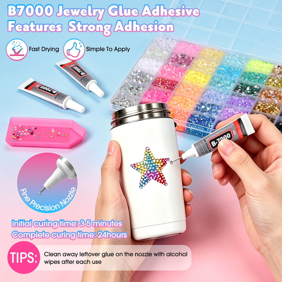 Gybver hand applying rhinestones to a surface demonstrating accurate placement