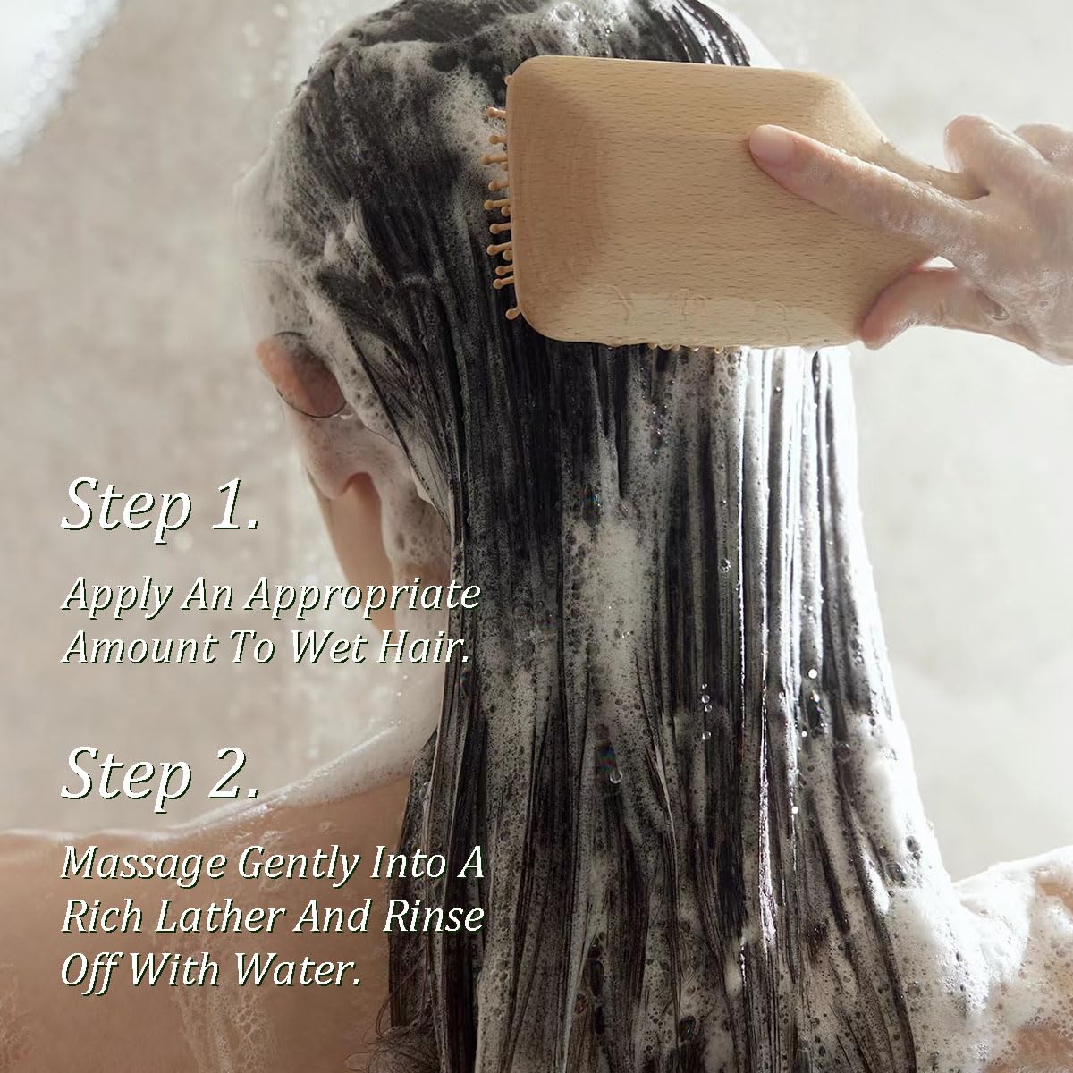 Woman with shiny hair after Gypsophila shampoo showing added volume