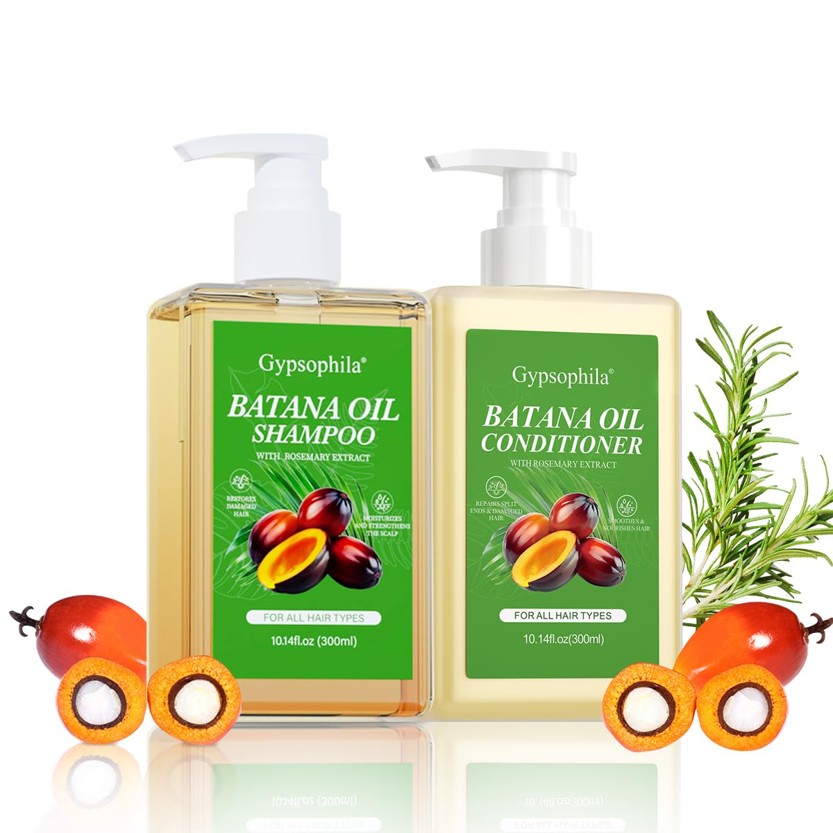 Gypsophila front packaging showing shampoo and conditioner for salon-quality results