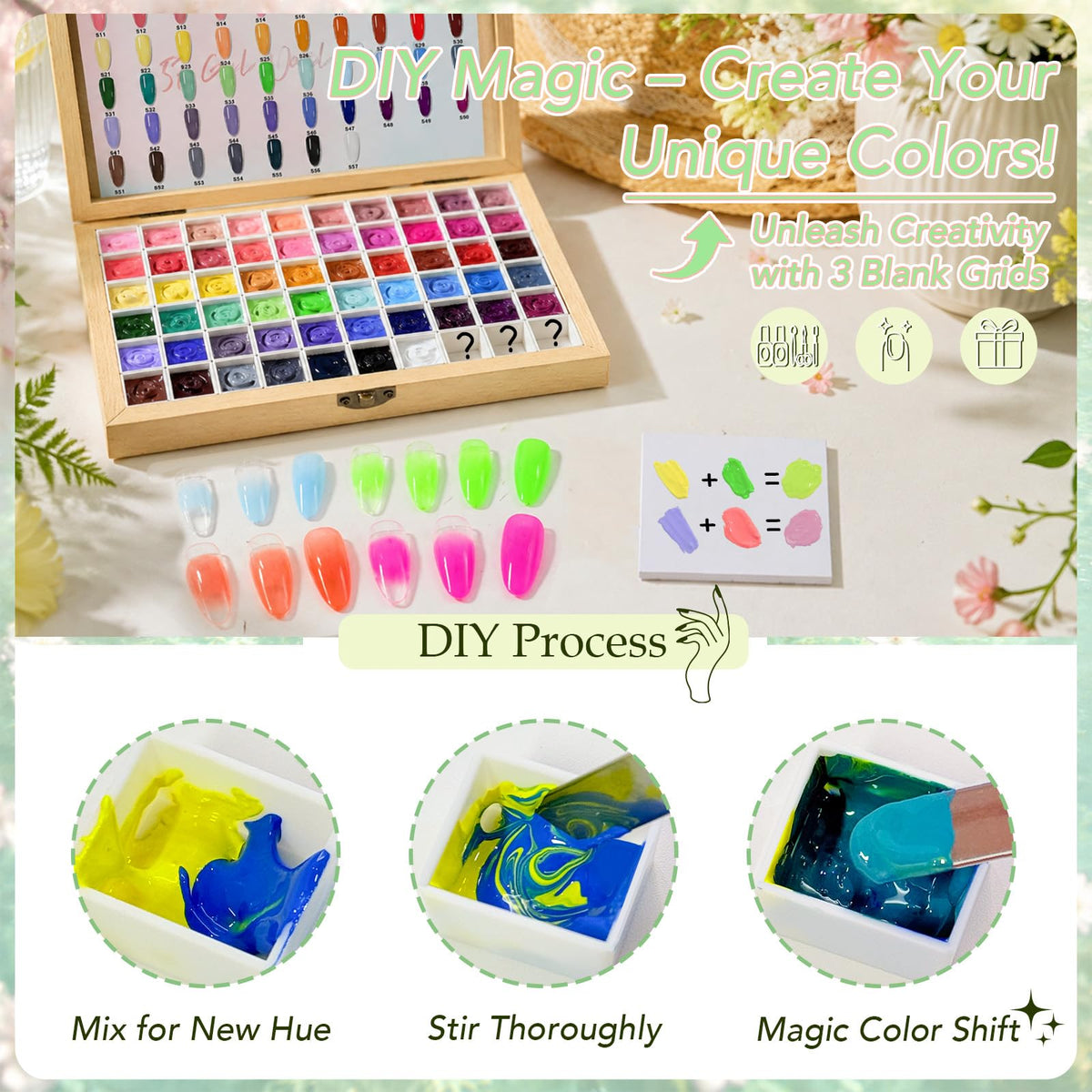 GZIXBDA palette in use creating an ombre nail design demonstrating seamless gradient results