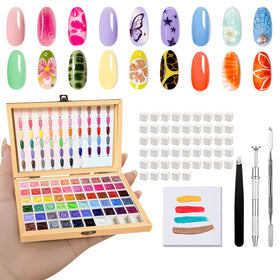 GZIXBDA wooden box open showing 57 mini gel pots and tools benefit easy storage