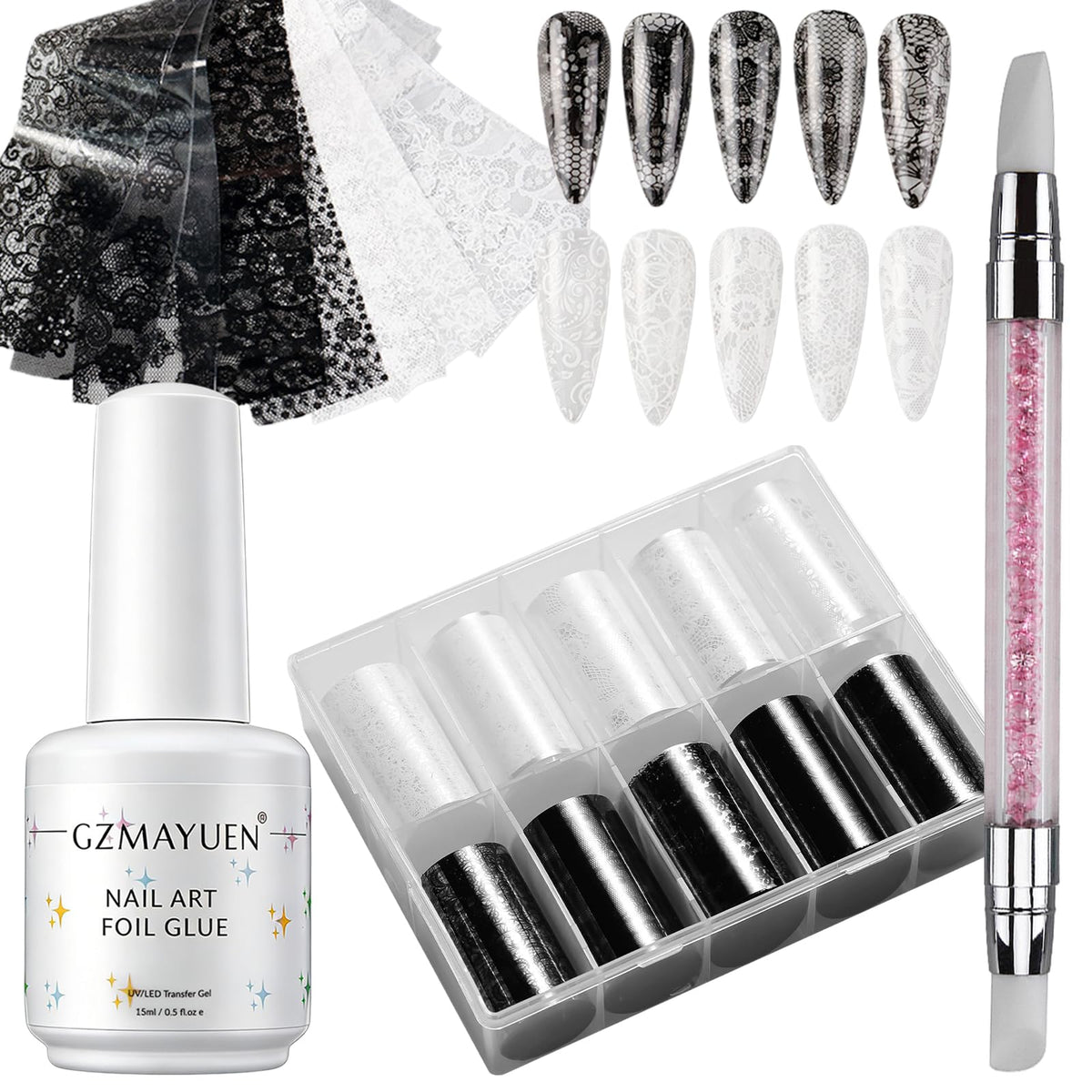GZMAYUEN front packaging showing foil gel set and included foils for creative results