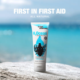 H2Ocean Aquatat label listing vitamins A and B and fragrance-free benefit