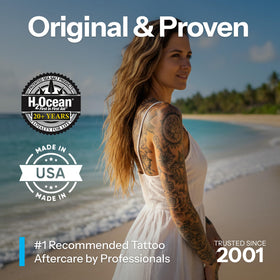 H2Ocean label detail highlighting unscented, alcohol-free formulation benefit
