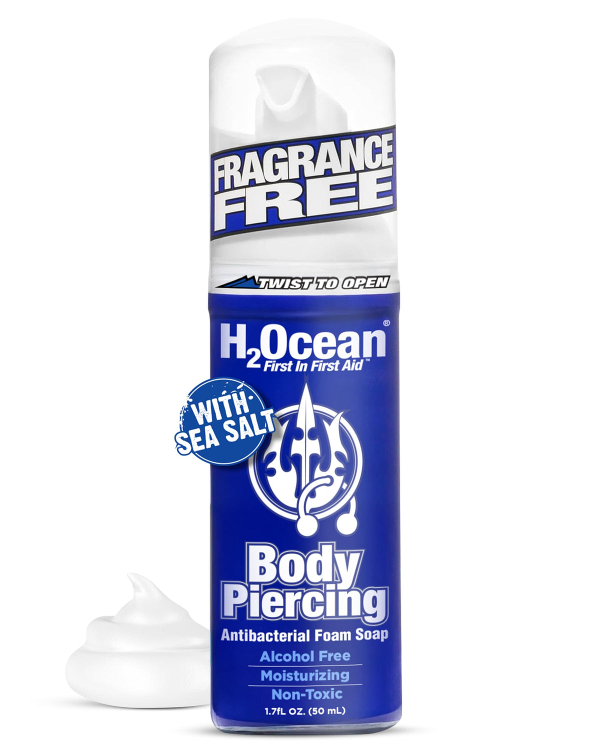 H2Ocean front packaging showing compact 1.7oz bottle and brand