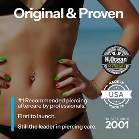 H2Ocean foam applied to an ear piercing for gentle cleaning