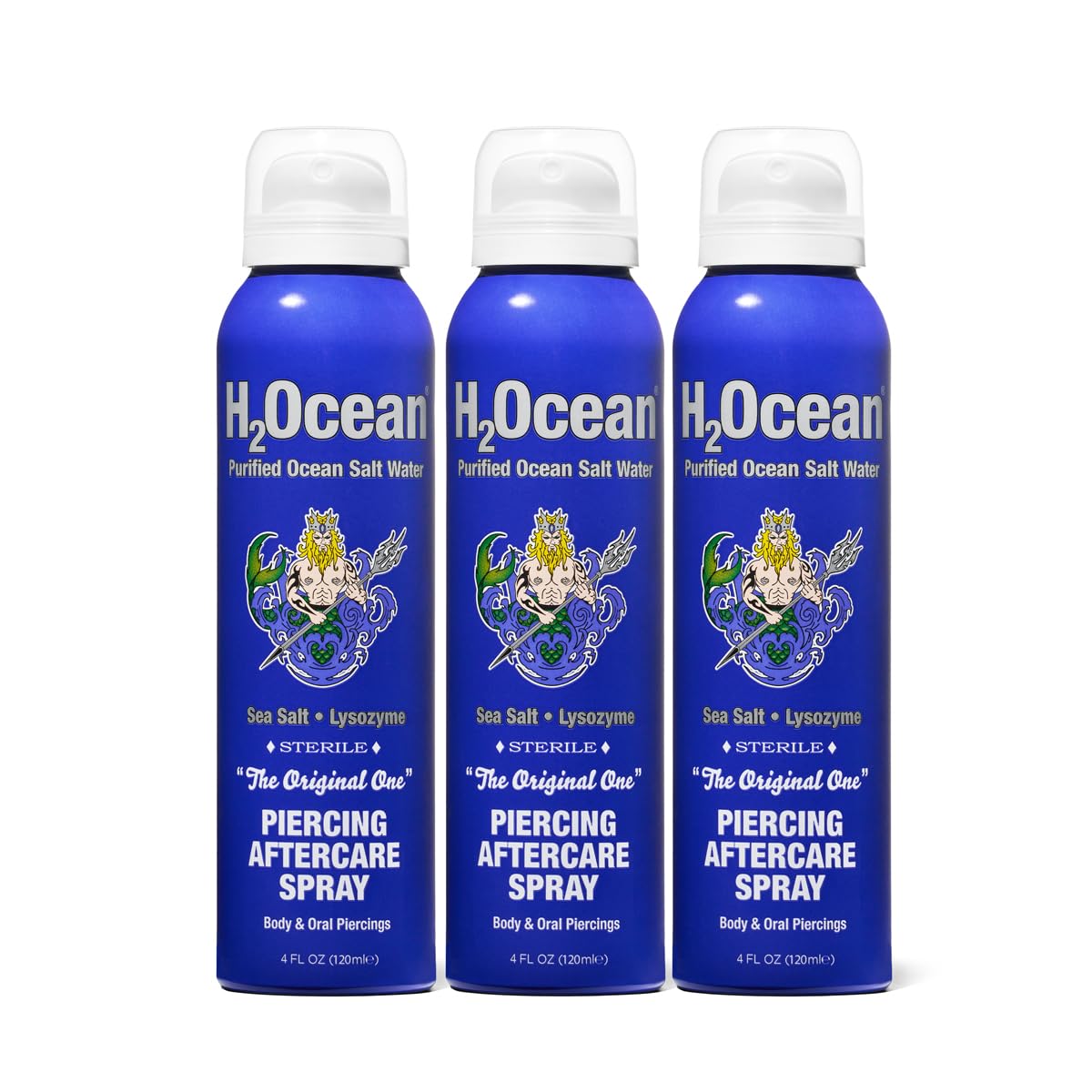 H2Ocean front packaging showing three 4oz bottles and clear benefits