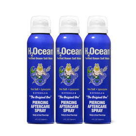 H2Ocean front packaging showing three 4oz bottles and clear benefits