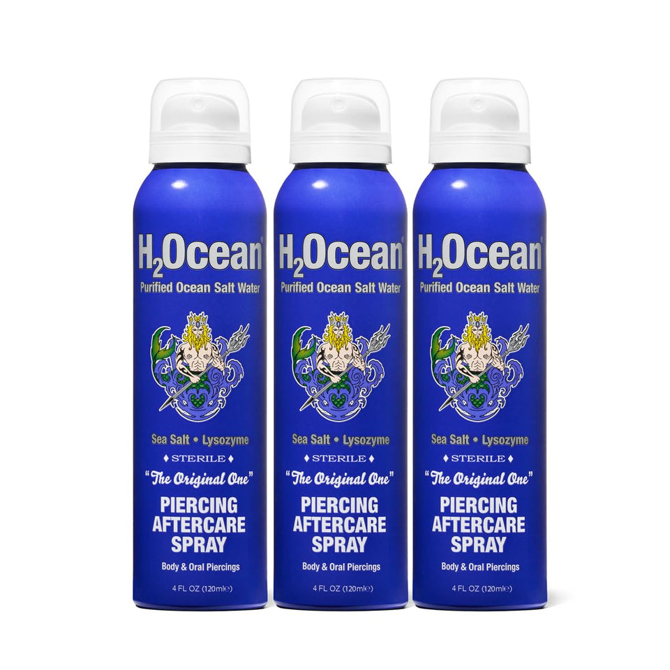 H2Ocean front packaging showing three 4oz bottles and clear benefits