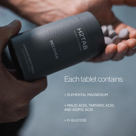 H2TAB jar label detail focusing on ingredients and fragrance-free formulation benefits