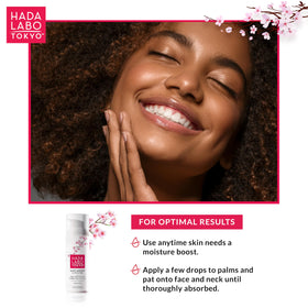 Hada Labo Tokyo serum applied to skin demonstrating quick absorption benefit