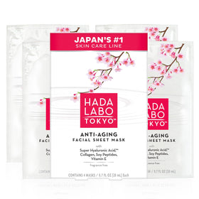 Hada Labo Tokyo front packaging showing mask sachet and branding benefits