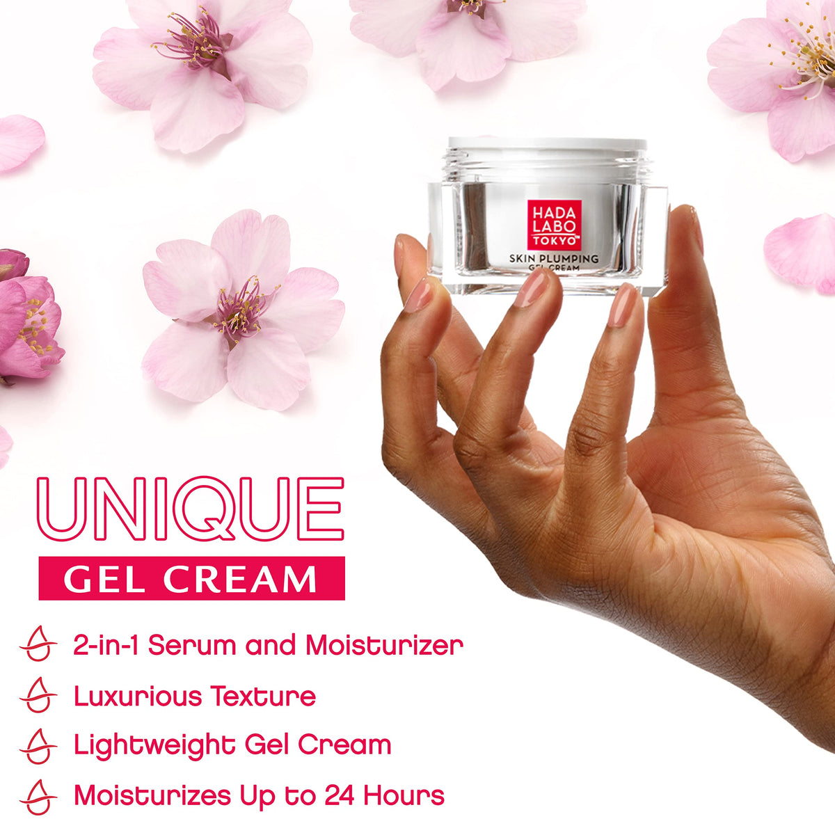 Hada Labo Tokyo open jar revealing lightweight gel texture