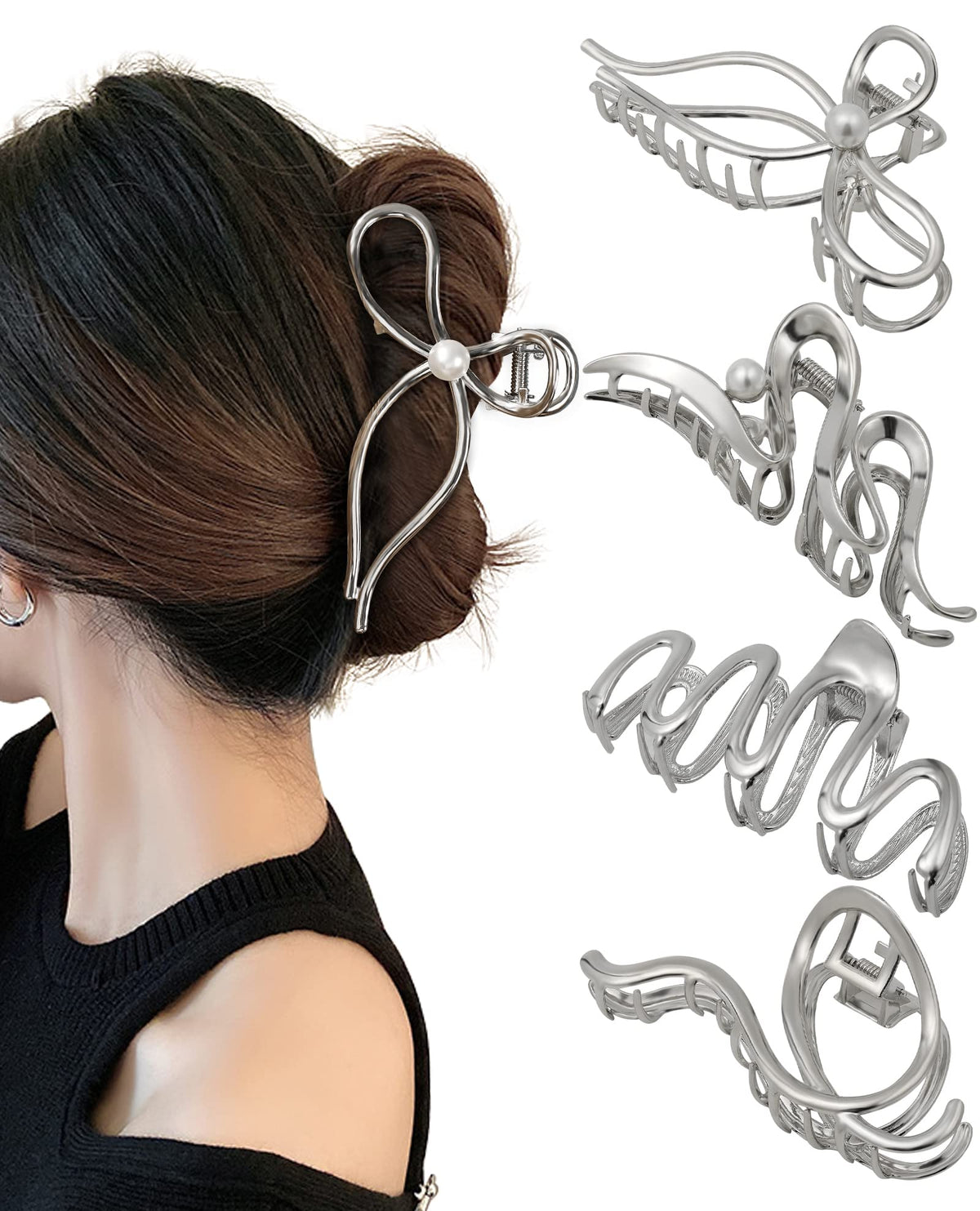 HAIMEIKANG front view of four silver metal clips showing design and finish