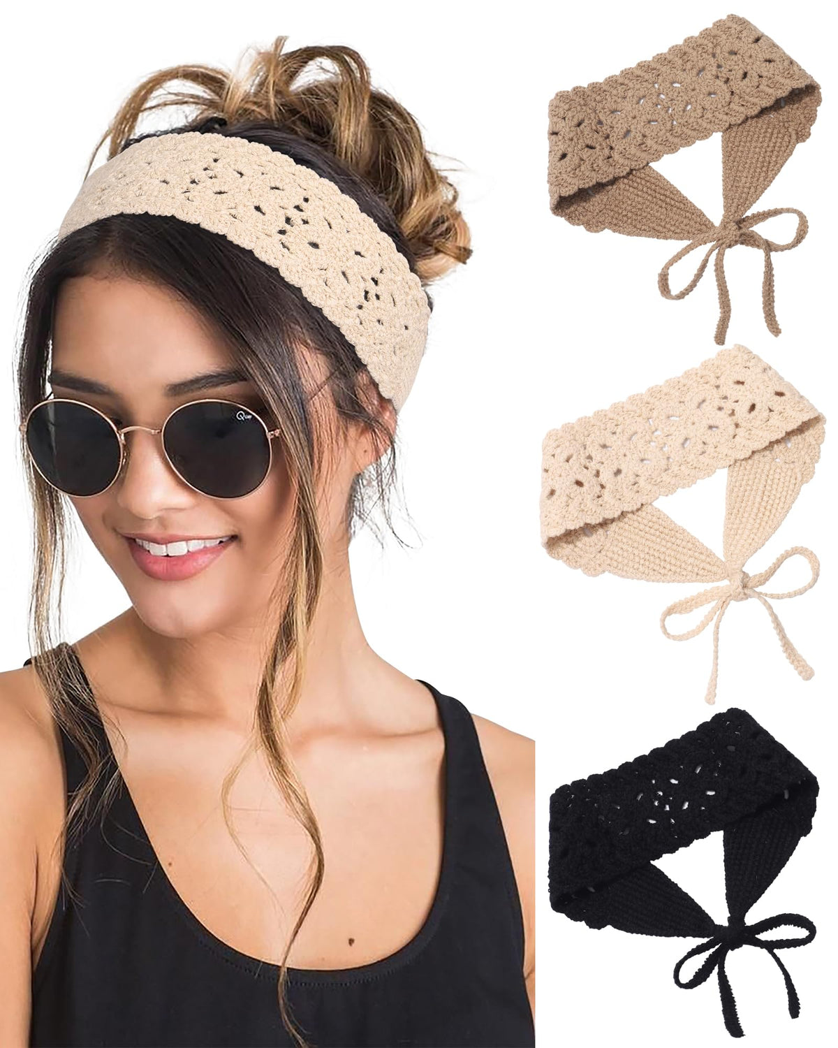 HAIMEIKANG front view of three headbands shows coordinated neutral colors and styling benefit