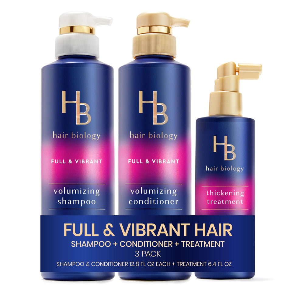 Hair Biology full & vibrant front packaging showing kit benefits and size