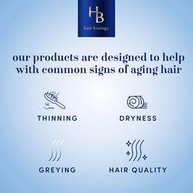 Hair Biology bottles held in hand showing 12.8 fl oz scale and usability