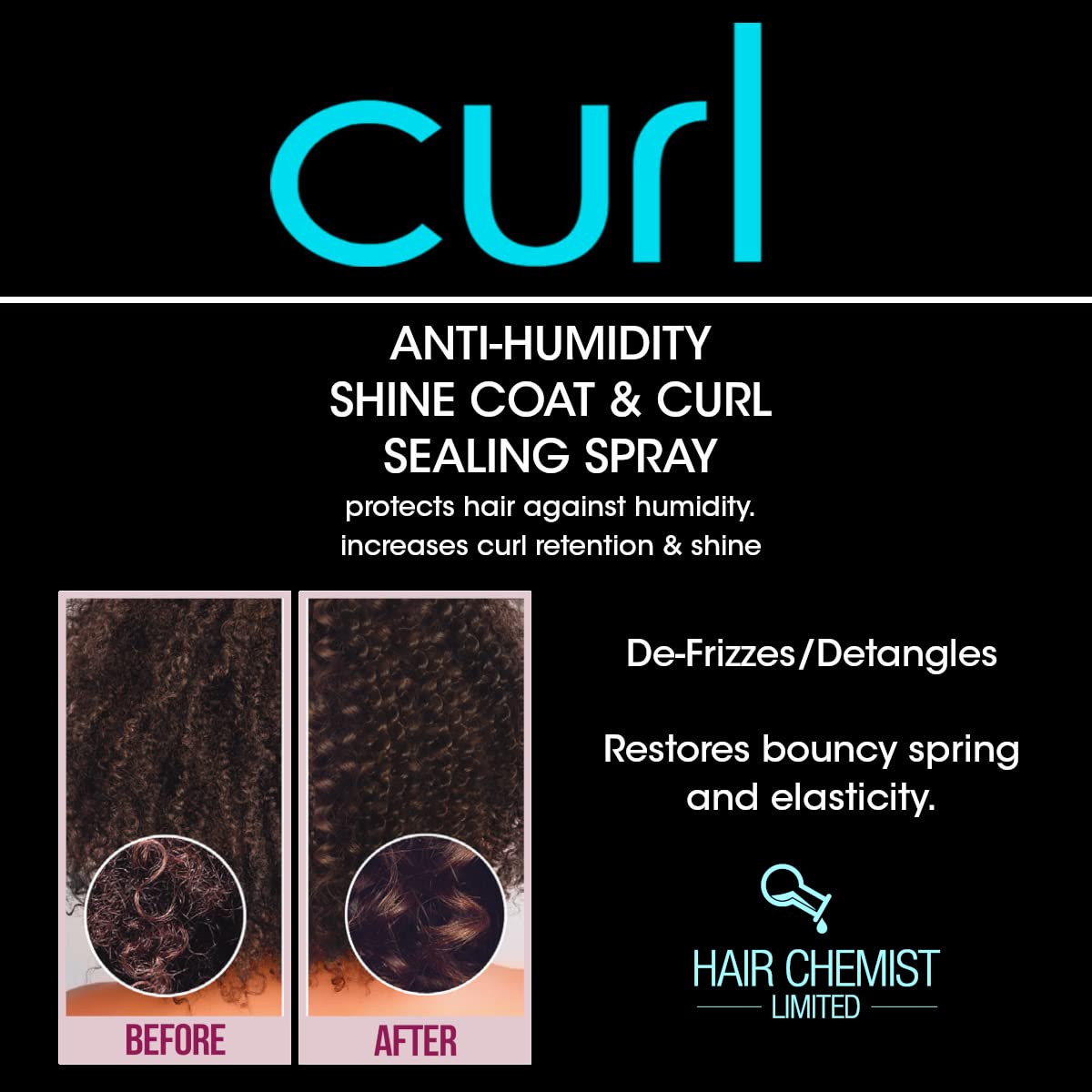 Hair Chemist before and after comparison reducing frizz and improving curl definition