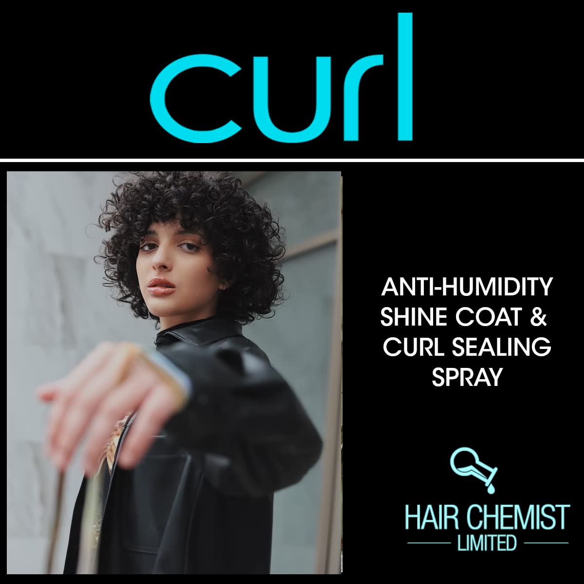 Hair Chemist stylist applying spray to curls demonstrating correct application technique