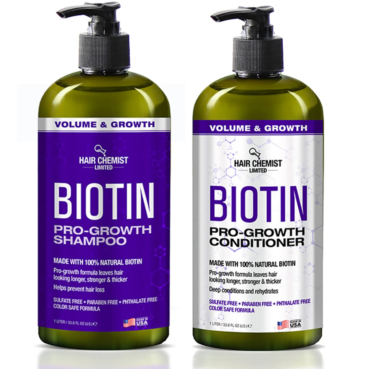 Hair Chemist front packaging of shampoo and conditioner for long-lasting use