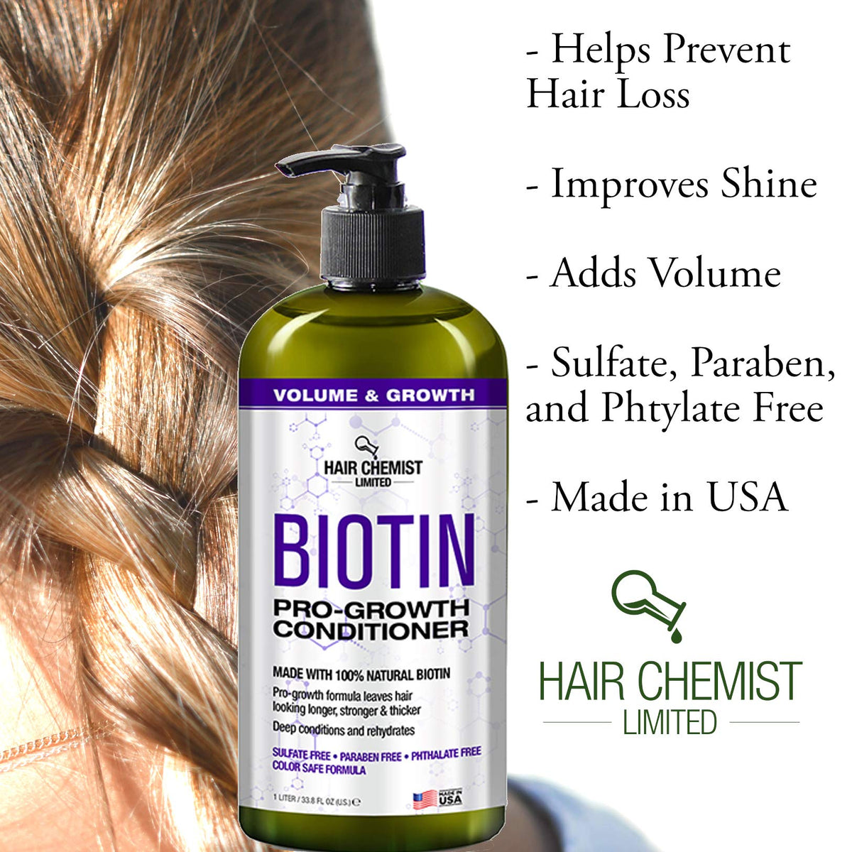 Hair Chemist in bathroom lifestyle image showing fuller-looking hair styling benefit