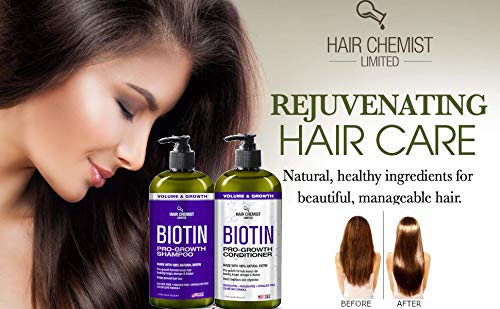 Hair Chemist label close-up highlighting biotin and gentle formulation benefits