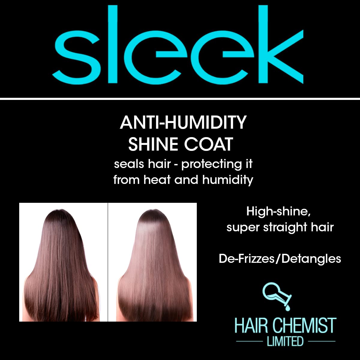 Hair Chemist before and after hair ends showing reduced frizz