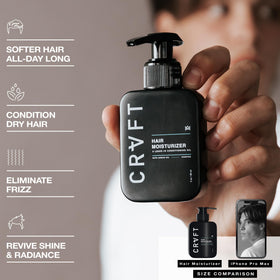 Hair Craft Co. bottle in hand showing 3oz scale and travel-friendly benefit