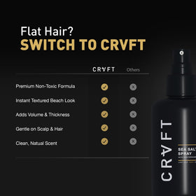 Product label showing sea salt and kelp extract on Hair Craft Co. bottle