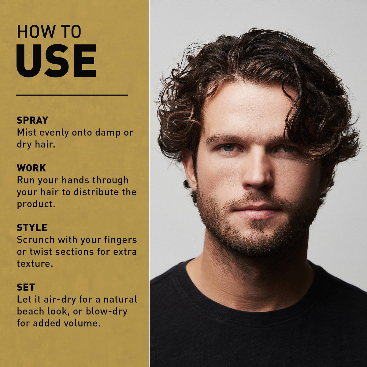 Applying Hair Craft Co. spray with fingers and blow-dryer for lift