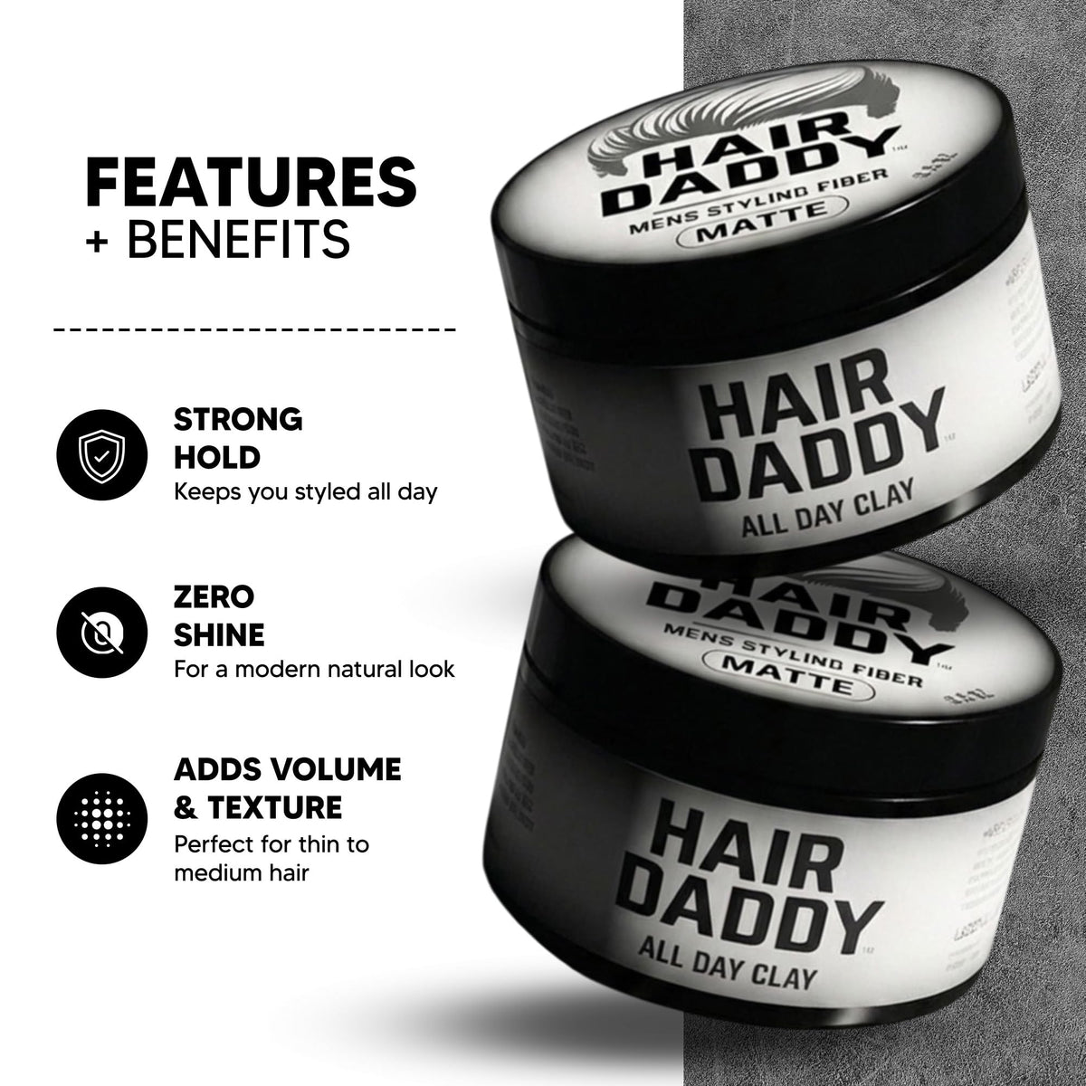 HAIR DADDY open jar close-up revealing clay texture and easy-to-work consistency