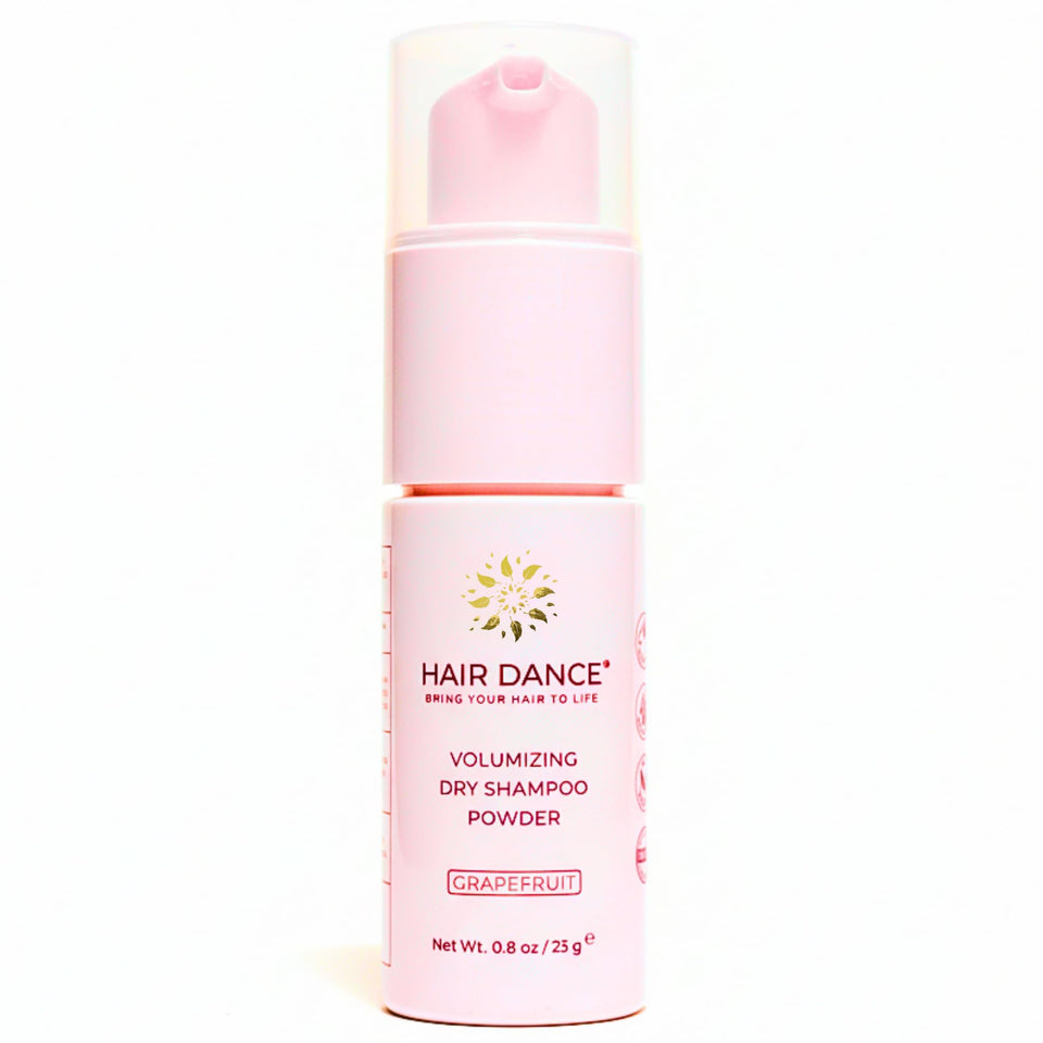 Hair Dance front packaging showing travel-size jar and grapefruit scent benefit