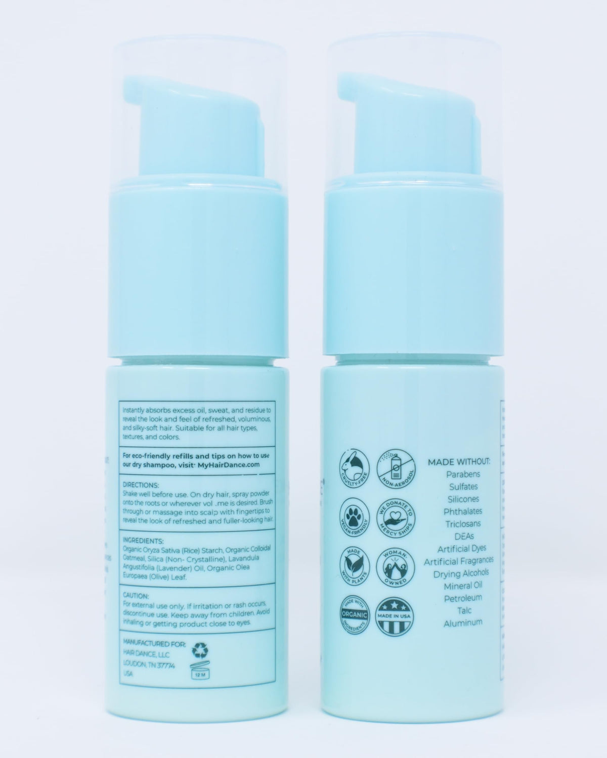 Hair Dance label and ingredients listing no benzene and no talc benefits