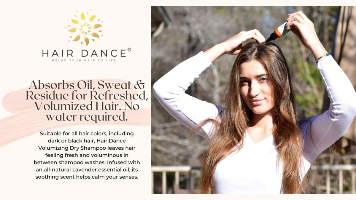 Hair Dance label close-up listing natural, talc-free ingredients and origin