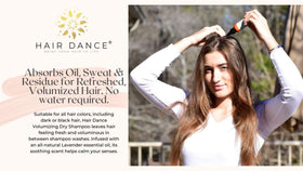 Hair Dance label close-up listing natural, talc-free ingredients and origin