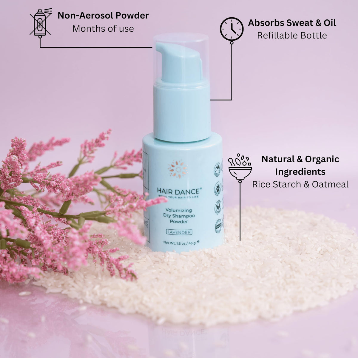 Hair Dance open jar showing fine powder texture for oil absorption