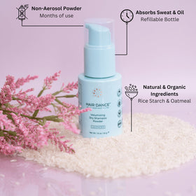Hair Dance open jar showing fine powder texture for oil absorption
